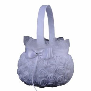 Wedding Rica White Rose and Ribbon Flower Basket